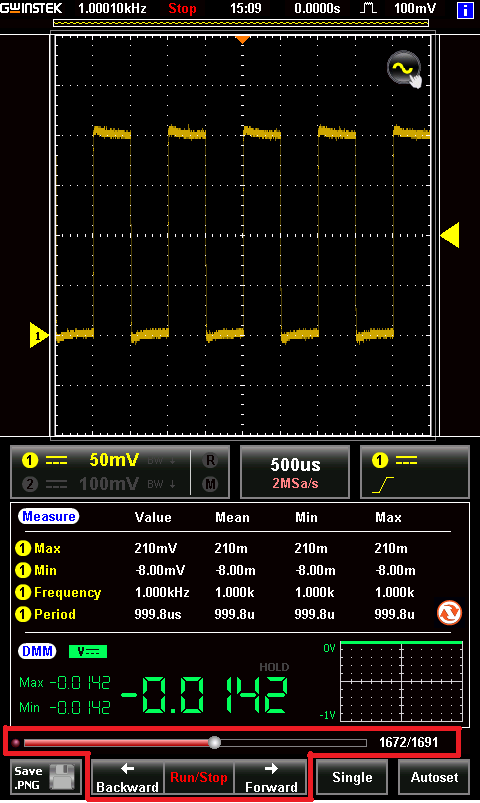GDS-200/300 - Simultaneous utilization of Oscilloscope and DMM