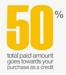 50% of your total paid amount goes towards your purchase as a credit